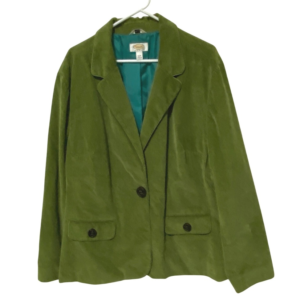 Talbots Woman Olive Green Corduroy Blazer Jacket Plus Size 24W Y2K Notched Lapel